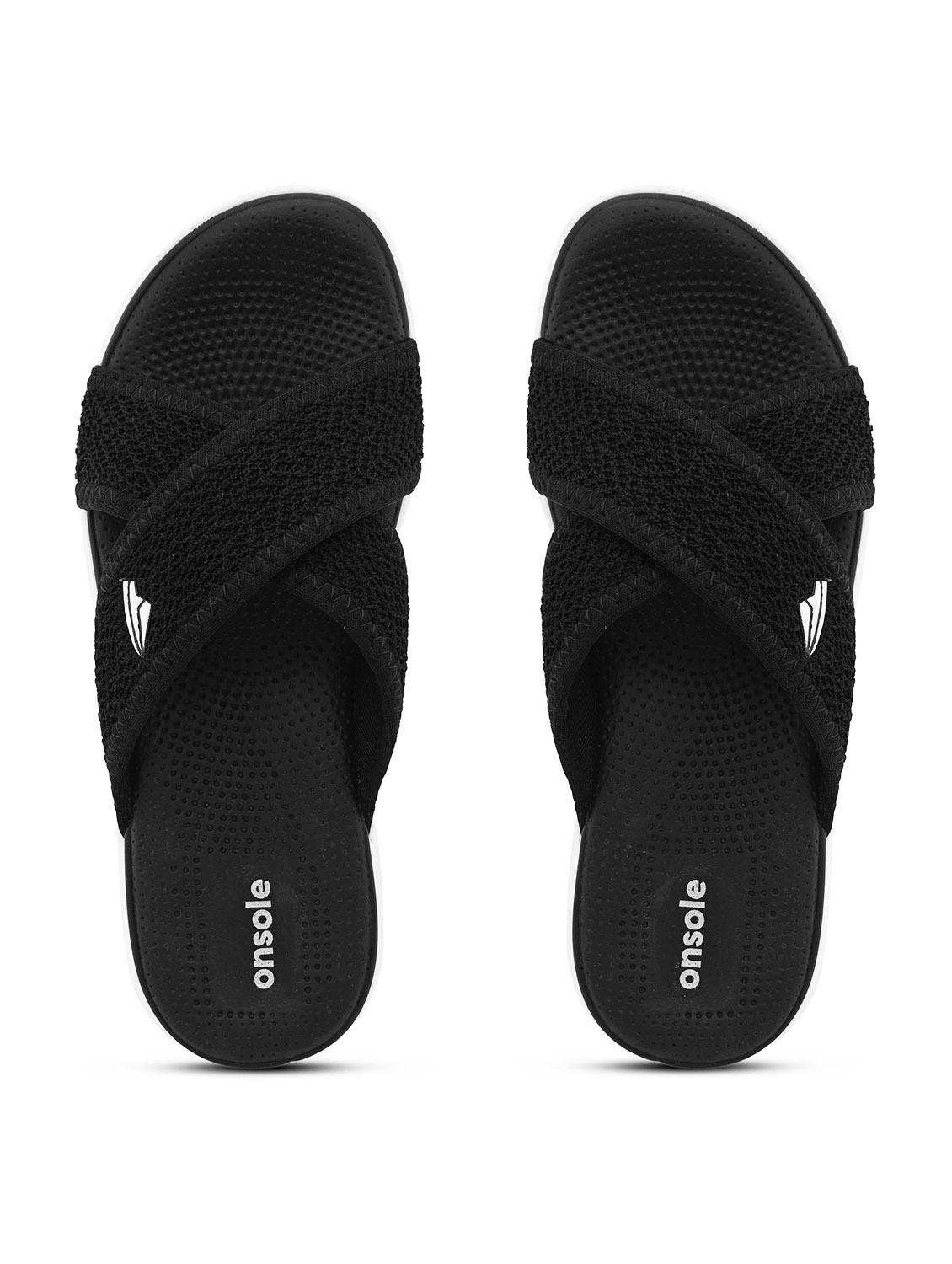 women textured black flip flops - 20519861 -  Zoom Image - 0