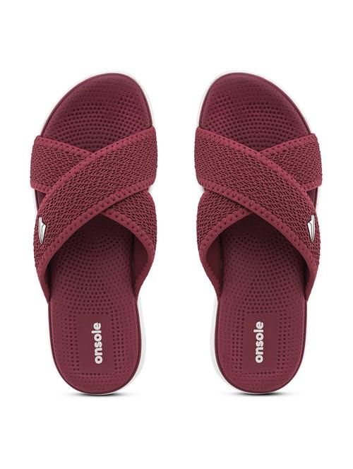 women textured burgundy flip flops - 20519862 -  Standard Image - 0