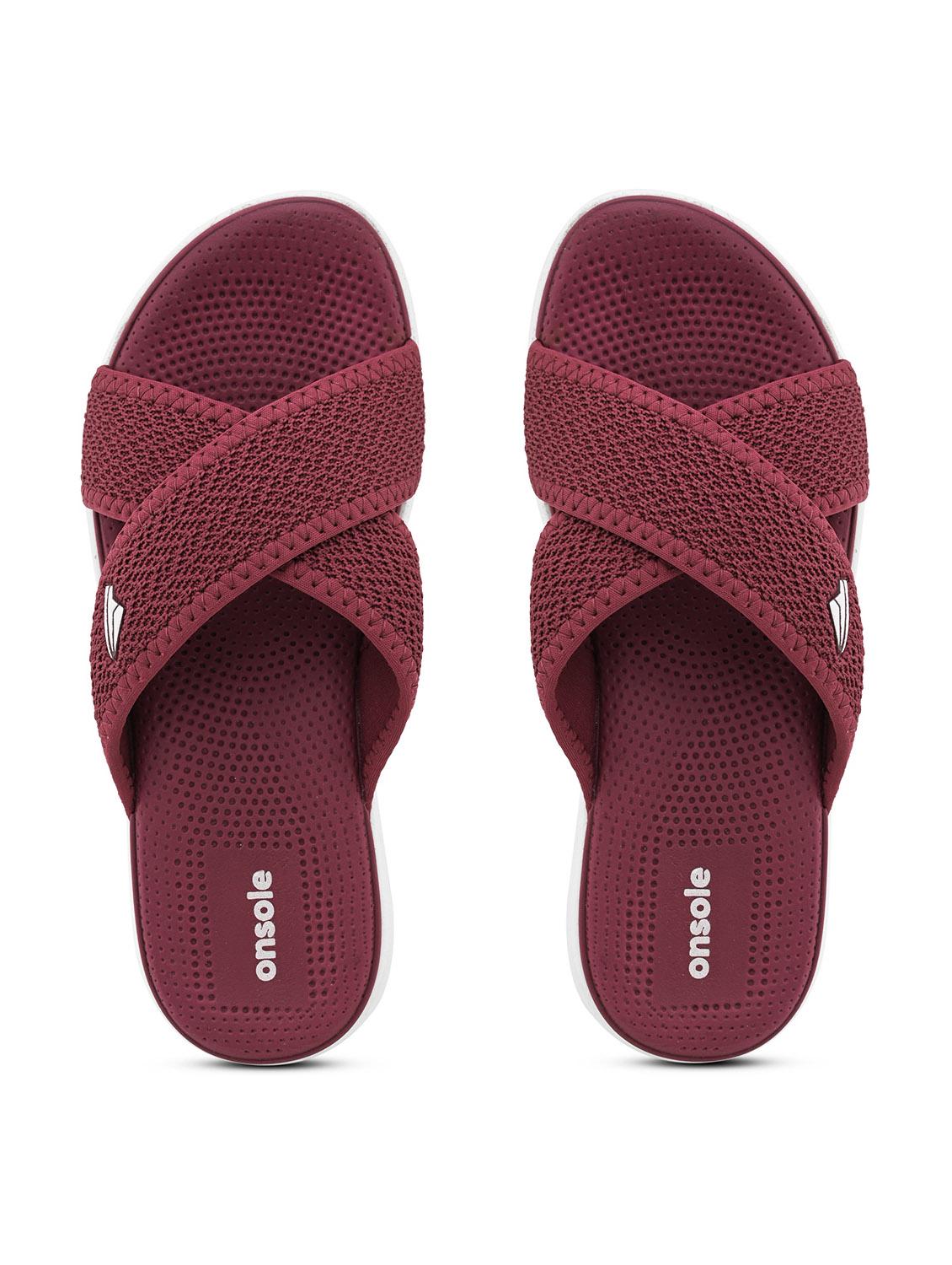 women textured burgundy flip flops - 20519862 -  Zoom Image - 0