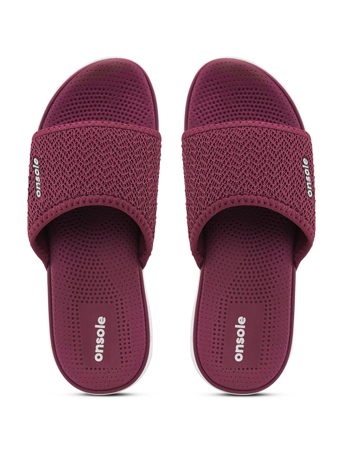 women textured burgundy flip flops - 20519867 - Zoom Image - 0