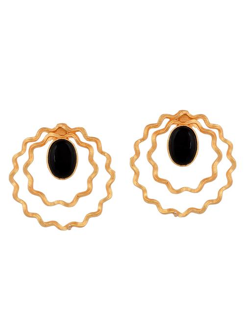 gold plated black stone drop earring - 20520271 - Standard Image - 0