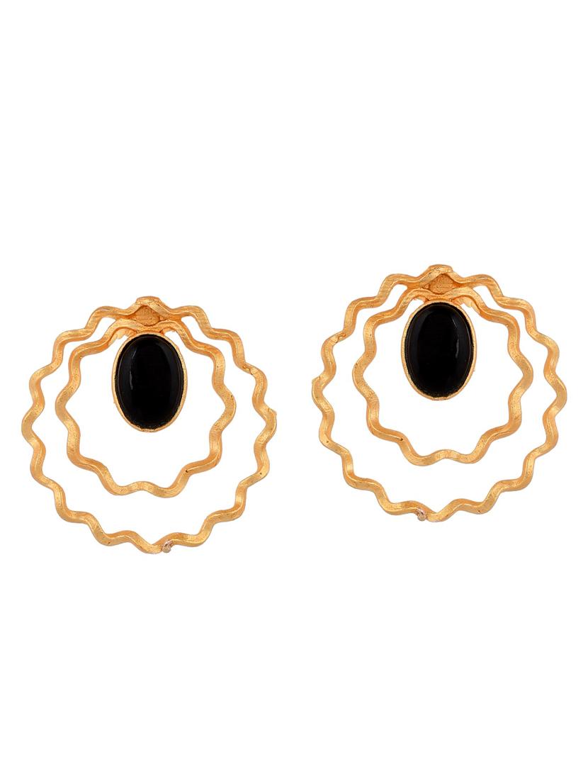 gold plated black stone drop earring - 20520271 - Zoom Image - 0