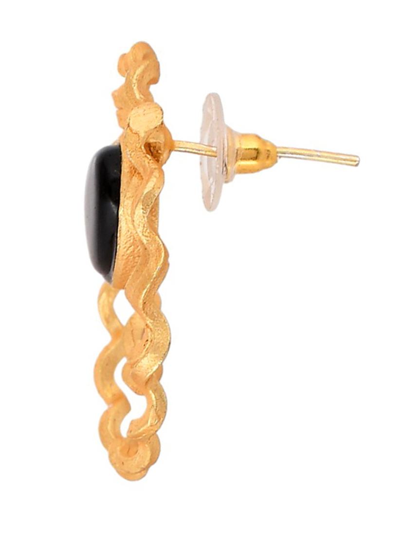 gold plated black stone drop earring - 20520271 - Standard Image - 2