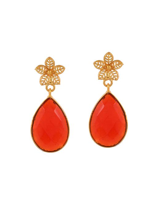 glod plated red stone drop earring - 20520285 -  Standard Image - 0