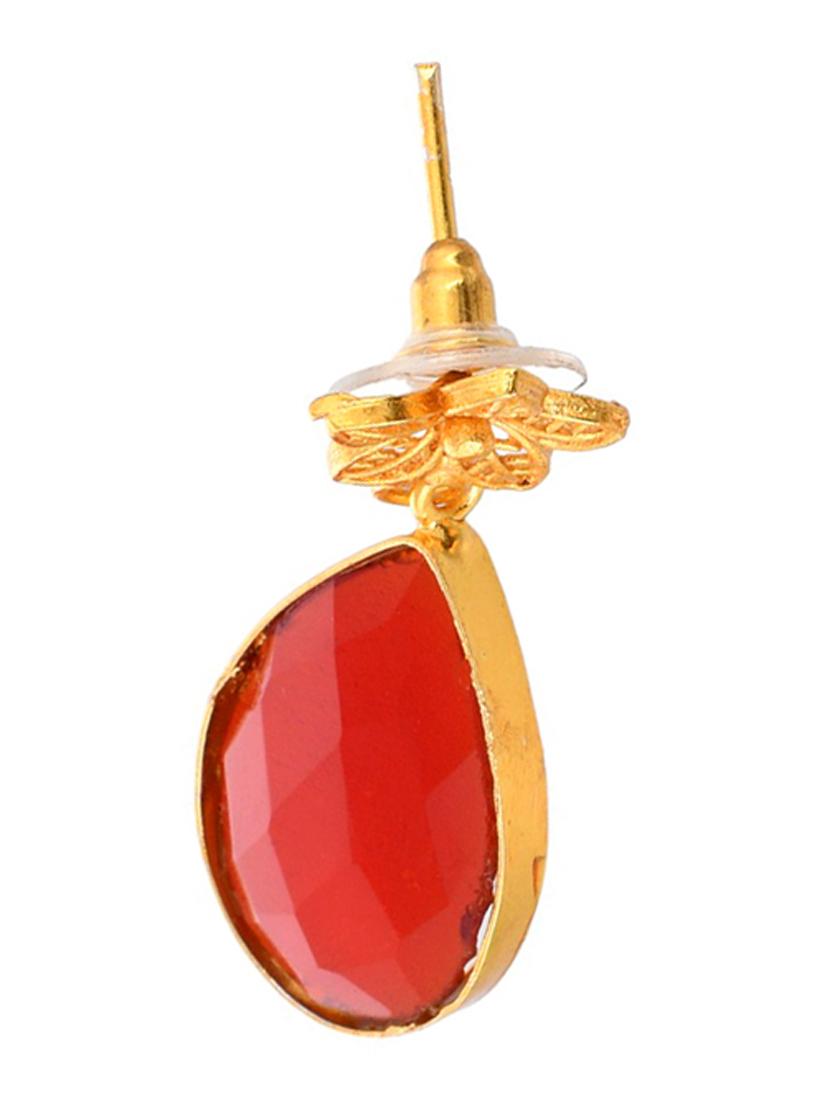 glod plated red stone drop earring - 20520285 - Standard Image - 2