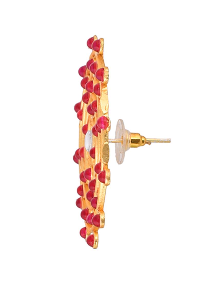 gold plated red stone drop earring - 20520287 - Standard Image - 2