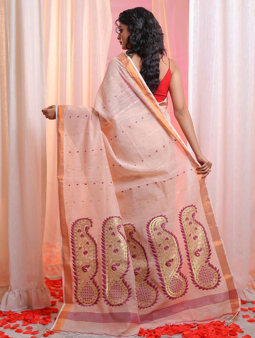 women's self design peach colored saree with blouse - 20522122 - Standard Image - 2