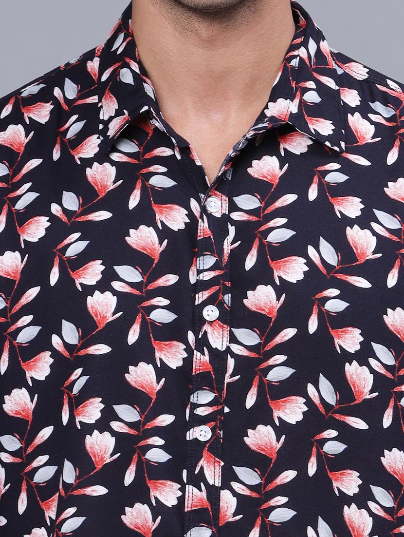 navy blue floral printed casual shirt - 20522399 - Standard Image - 2