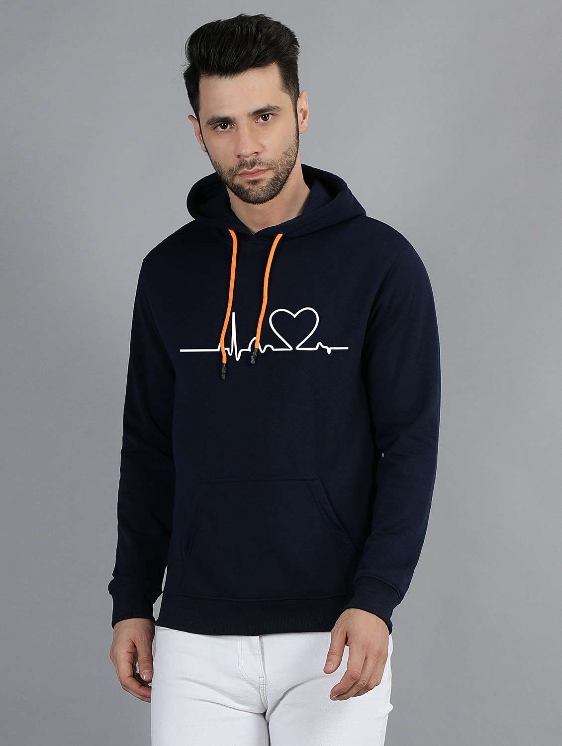 navy blue chest print hooded sweatshirt
