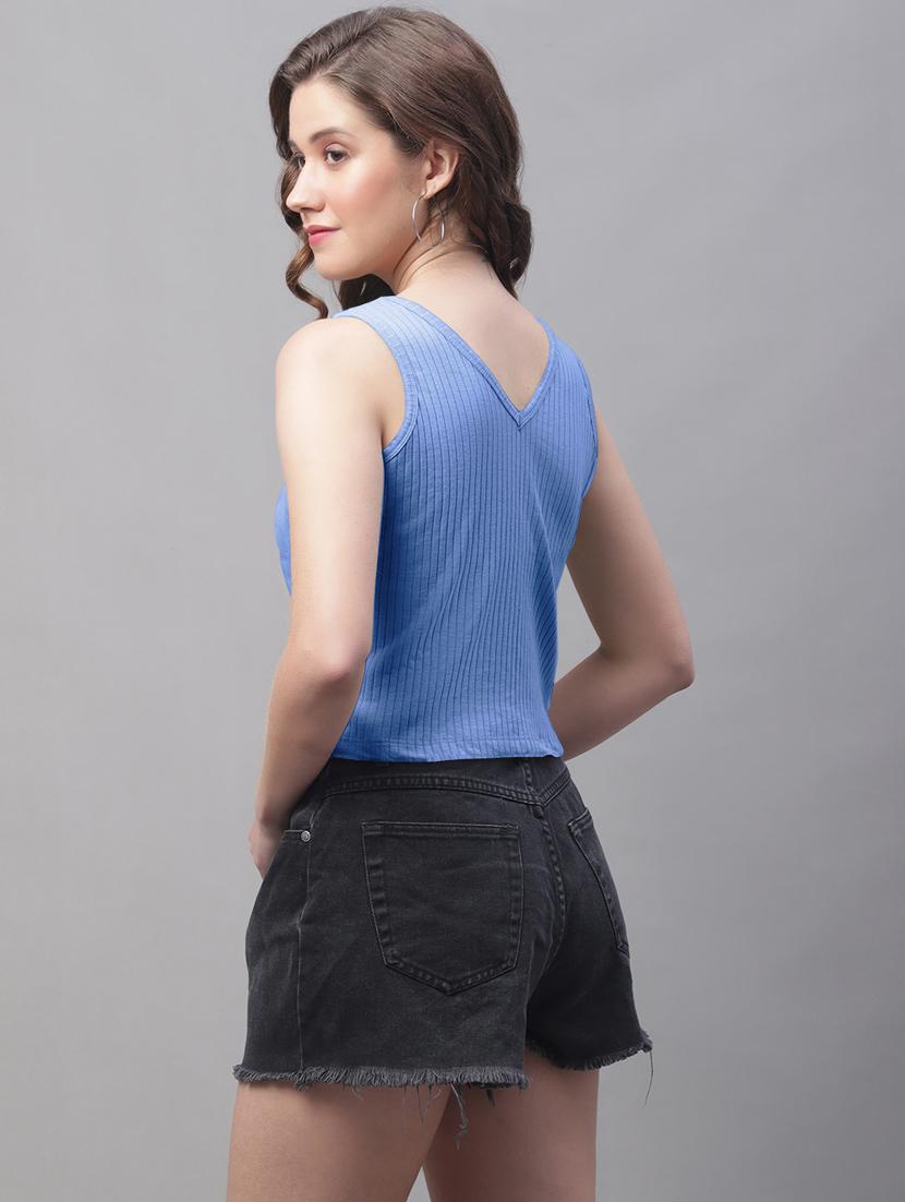 light blue solid crop top - 20533151 - Standard Image - 2