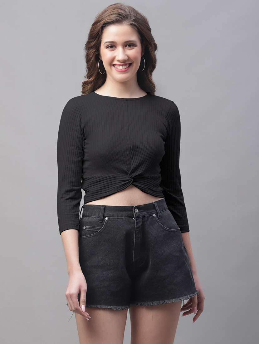 black poly cotton crop top - 20533158 -  Zoom Image - 0