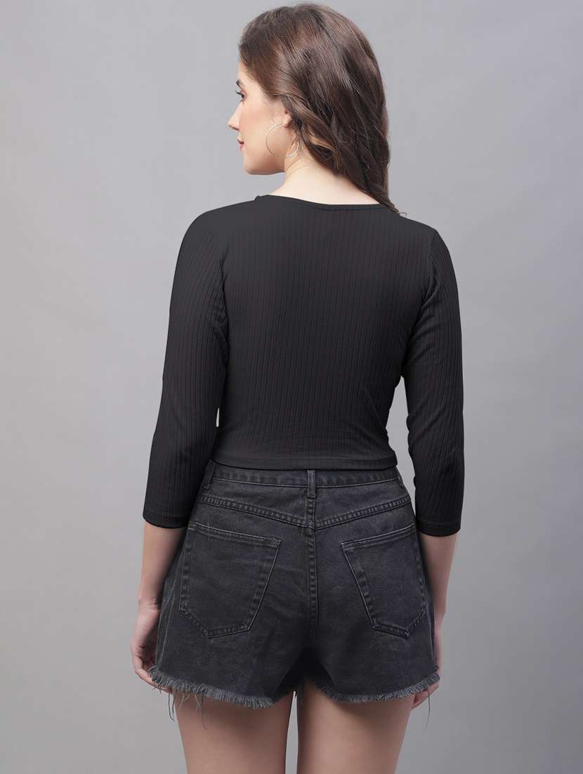 black poly cotton crop top - 20533158 - Standard Image - 2