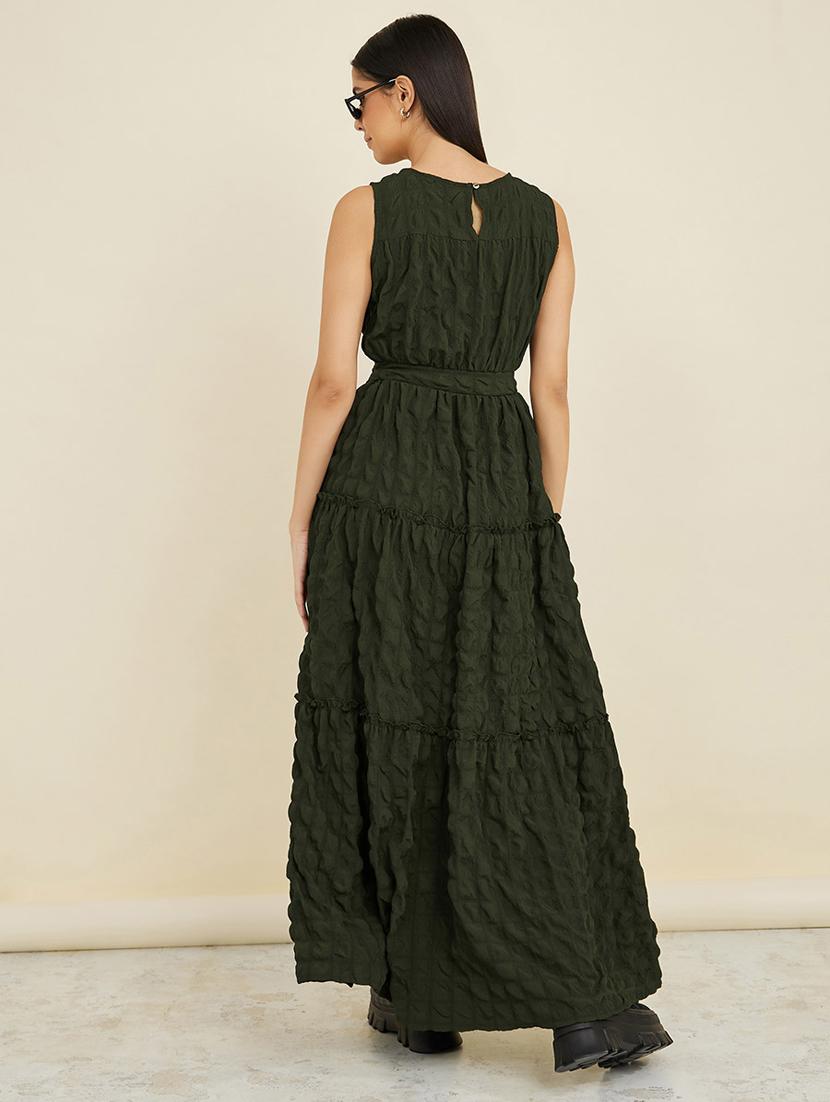olive polyester crushed maxi dress - 20533385 - Standard Image - 2