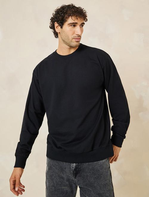 men solid black cotton regular sweatshirt - 20533580 - Standard Image - 0