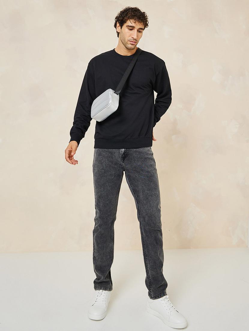 men solid black cotton regular sweatshirt - 20533580 - Standard Image - 2