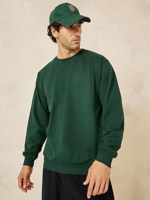 men solid green cotton relaxed fit sweatshirt - 20533585 -  Standard Image - 0