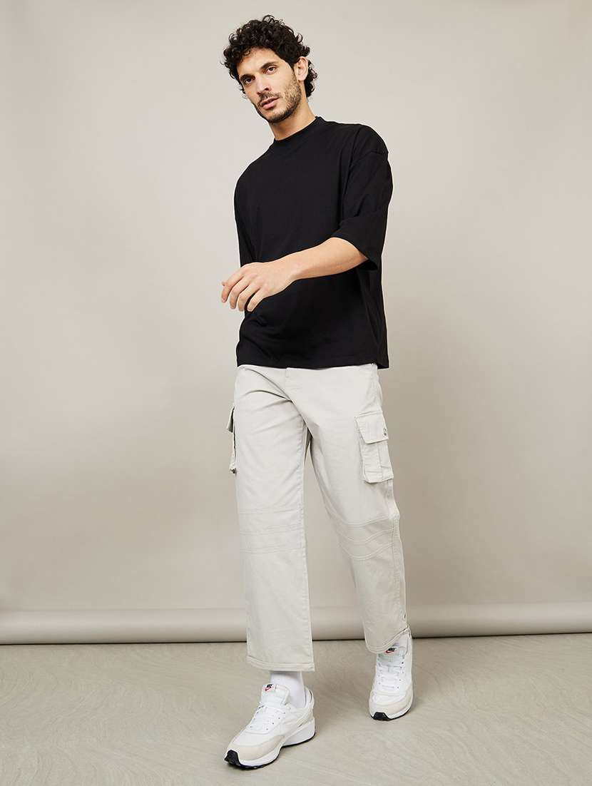 men light grey cotton cargo pant - 20533618 -  Standard Image - 2