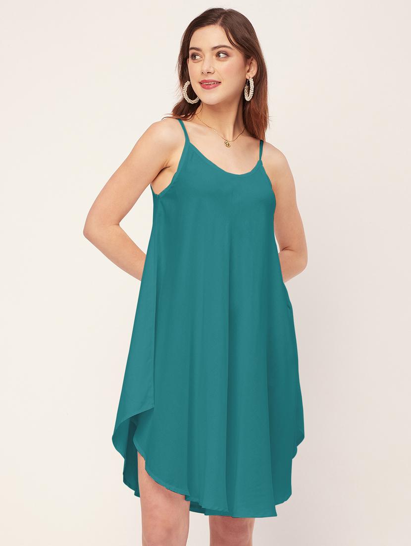 women solid sleevless asymmetric dress - 20533728 - Standard Image - 2