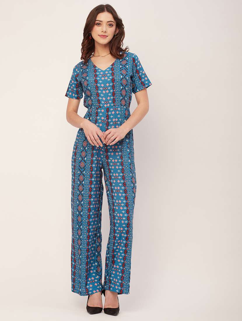 blue rayon full leg  jumpsuit