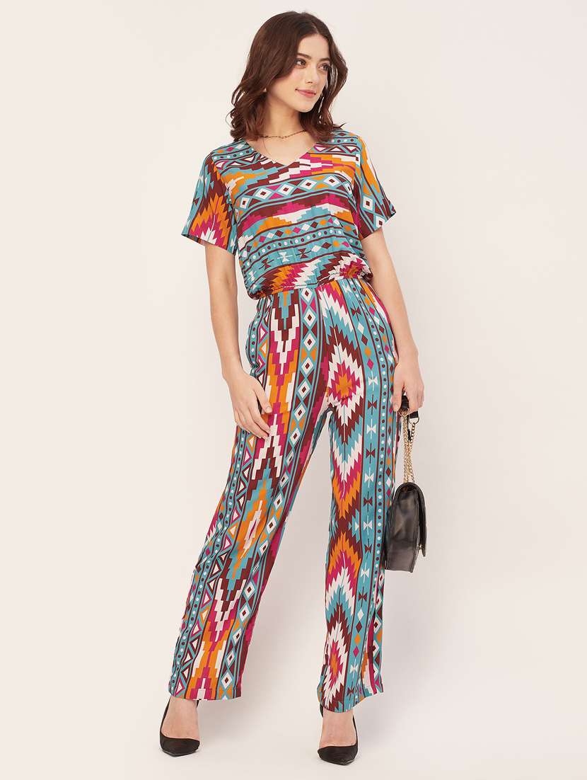 multi coored rayon full leg jumpsuit