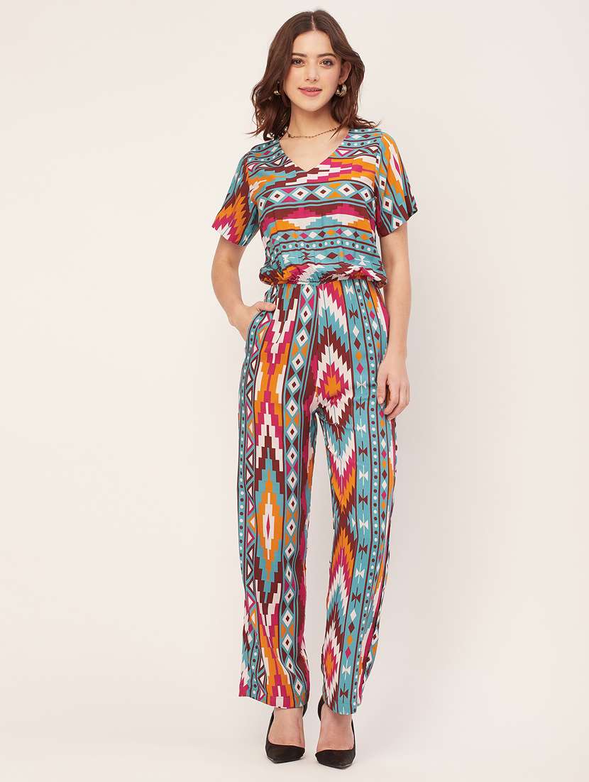 multi coored rayon full leg jumpsuit - 20533737 -  Standard Image - 2