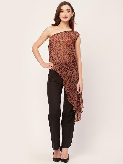 brown poly georgette asymmetric top - 20533739 - Standard Image - 0