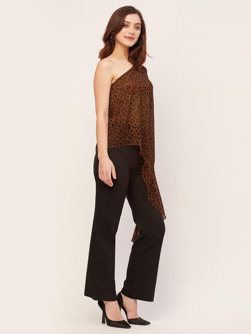 brown poly georgette asymmetric top - 20533739 - Standard Image - 2