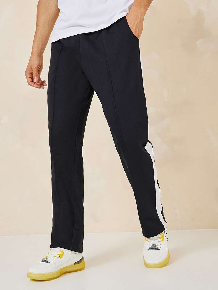 men black cotton side taped track pants