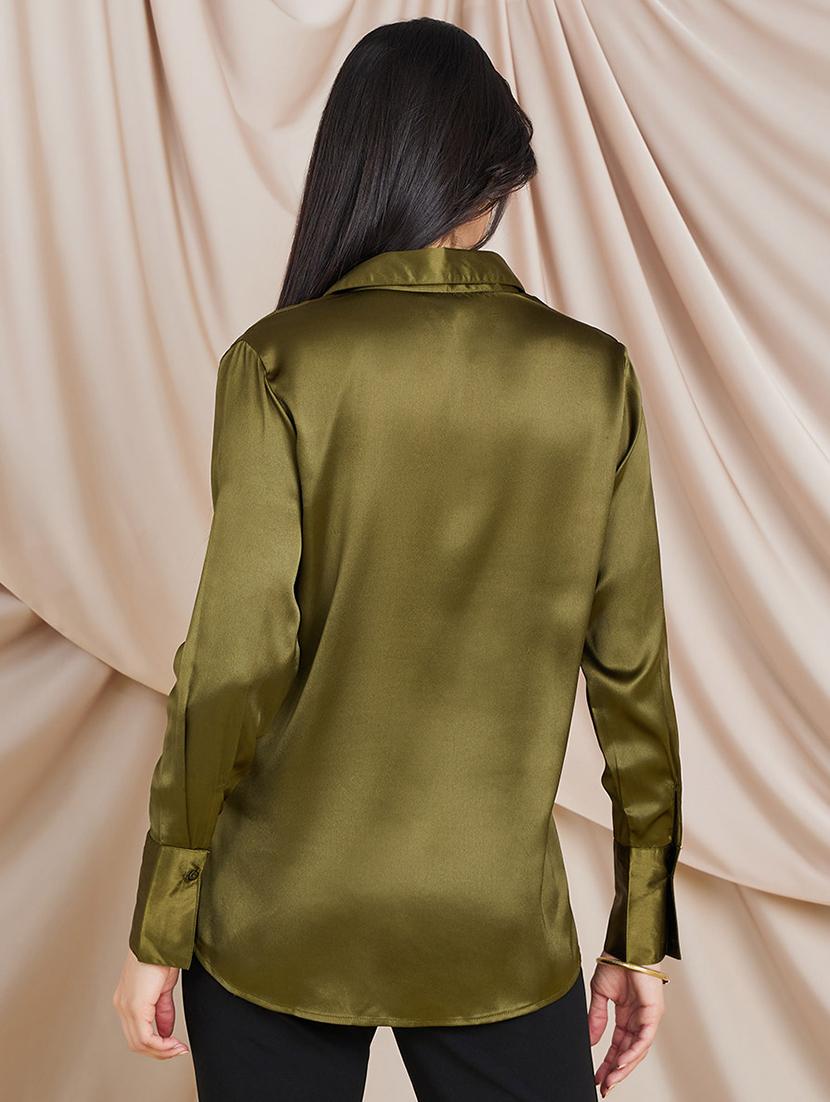 women olive satin regular shirt - 20533832 - Standard Image - 2
