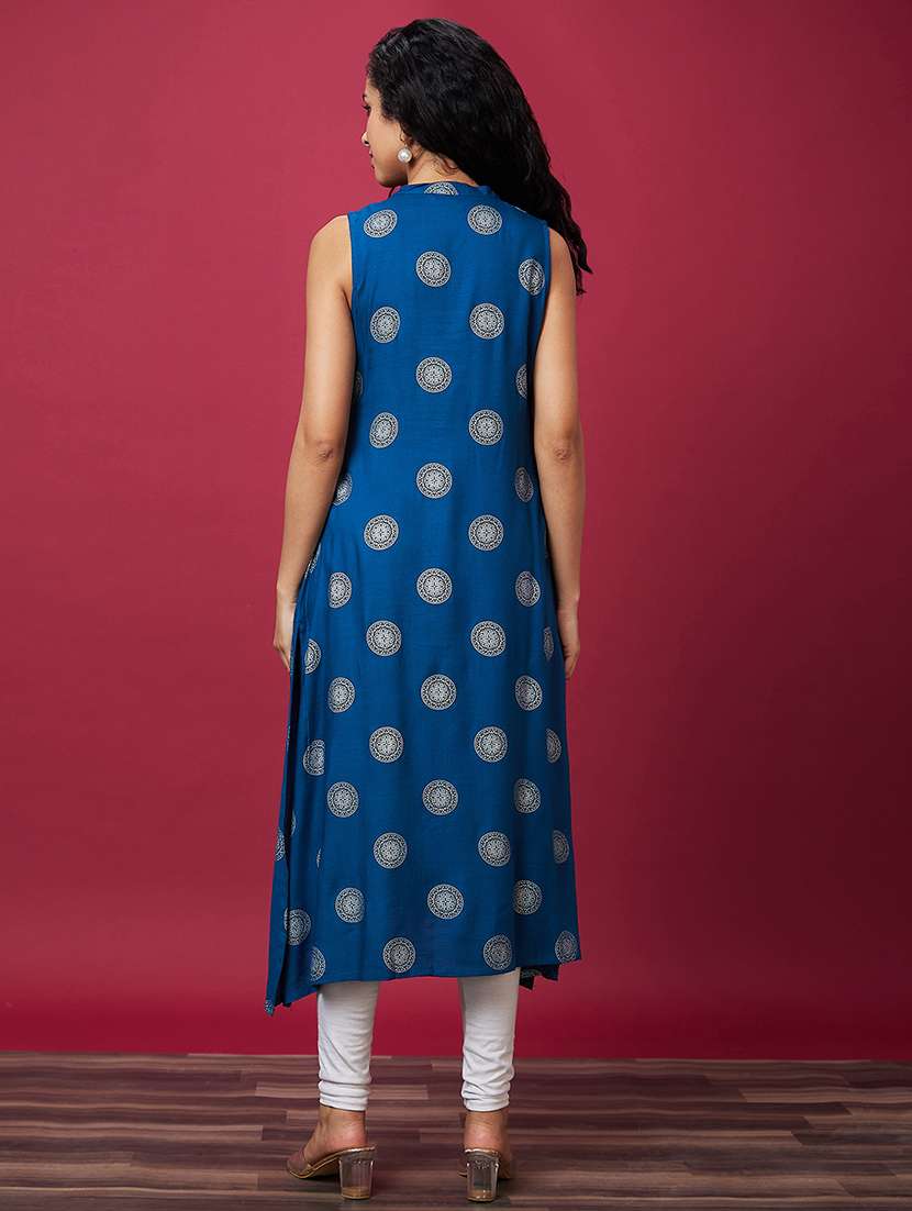 blue printed a-line kurta - 20533977 -  Standard Image - 2