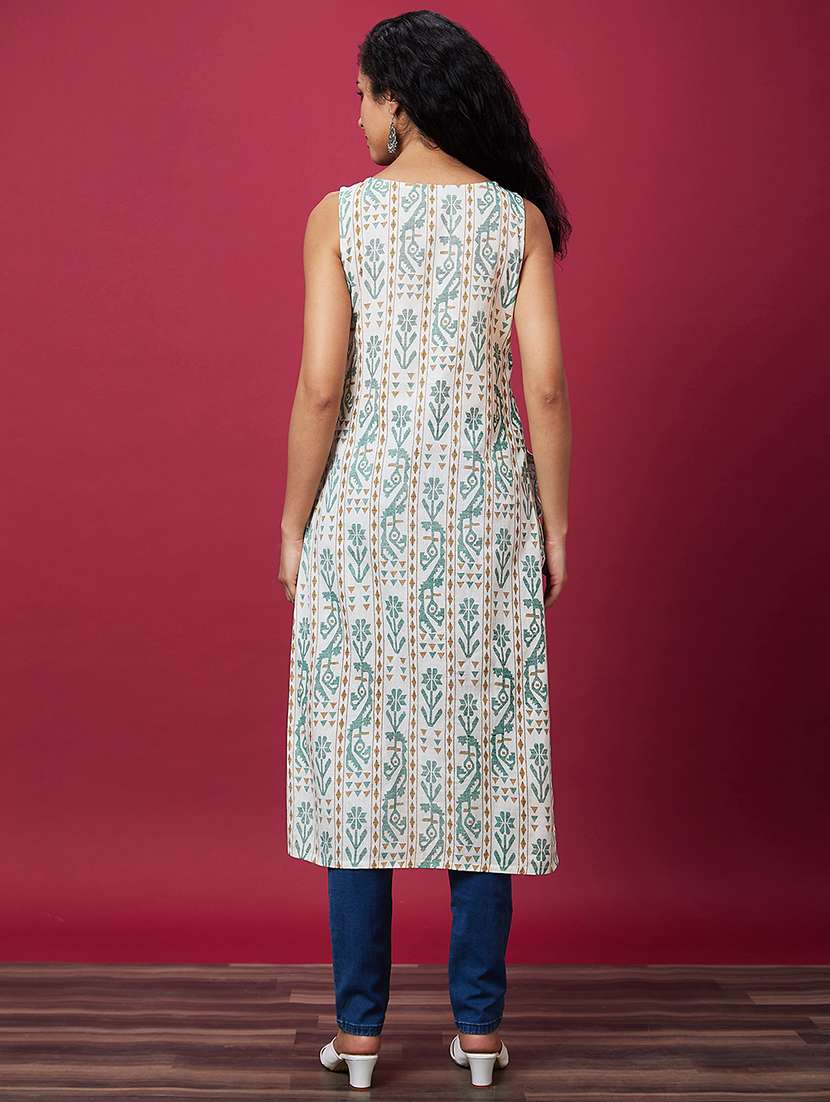off white printed straight kurta - 20533978 - Standard Image - 2