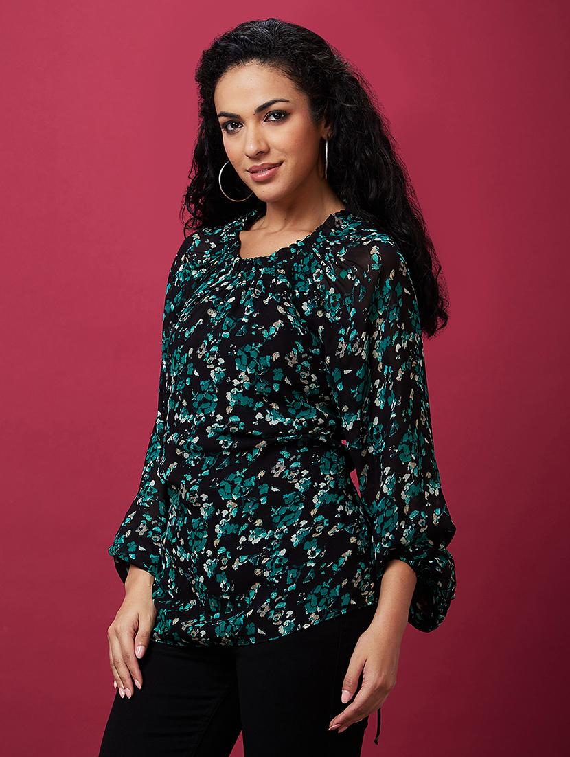 black floral printed regular top - 20534026 - Standard Image - 2