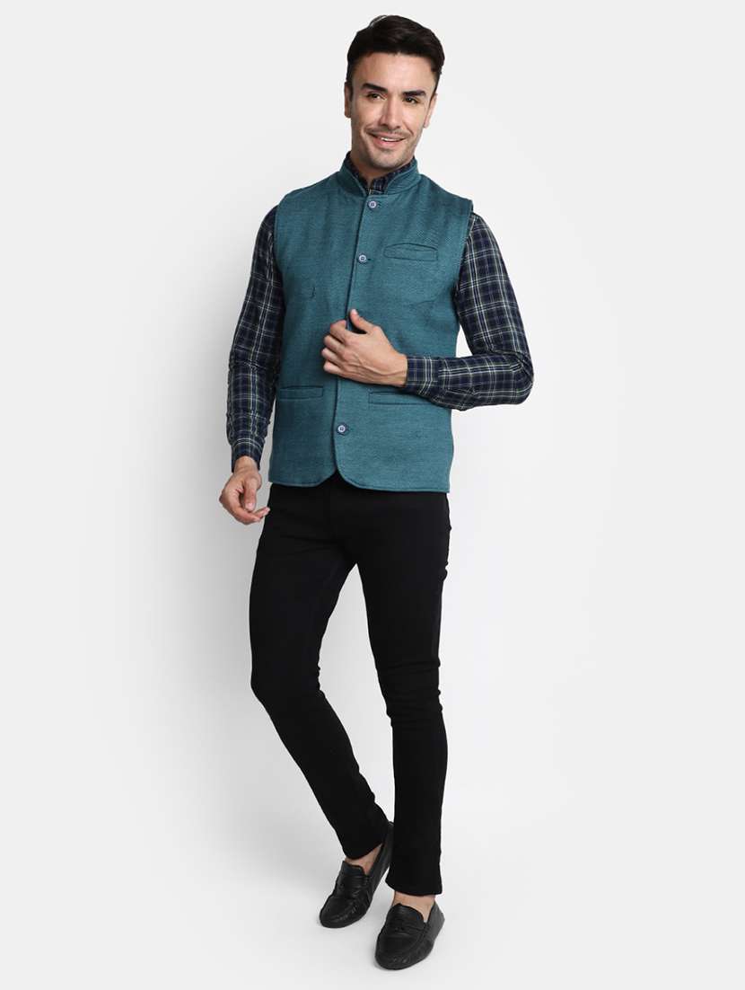 men solid mandarin neck nehru jacket - 20534055 -  Standard Image - 2