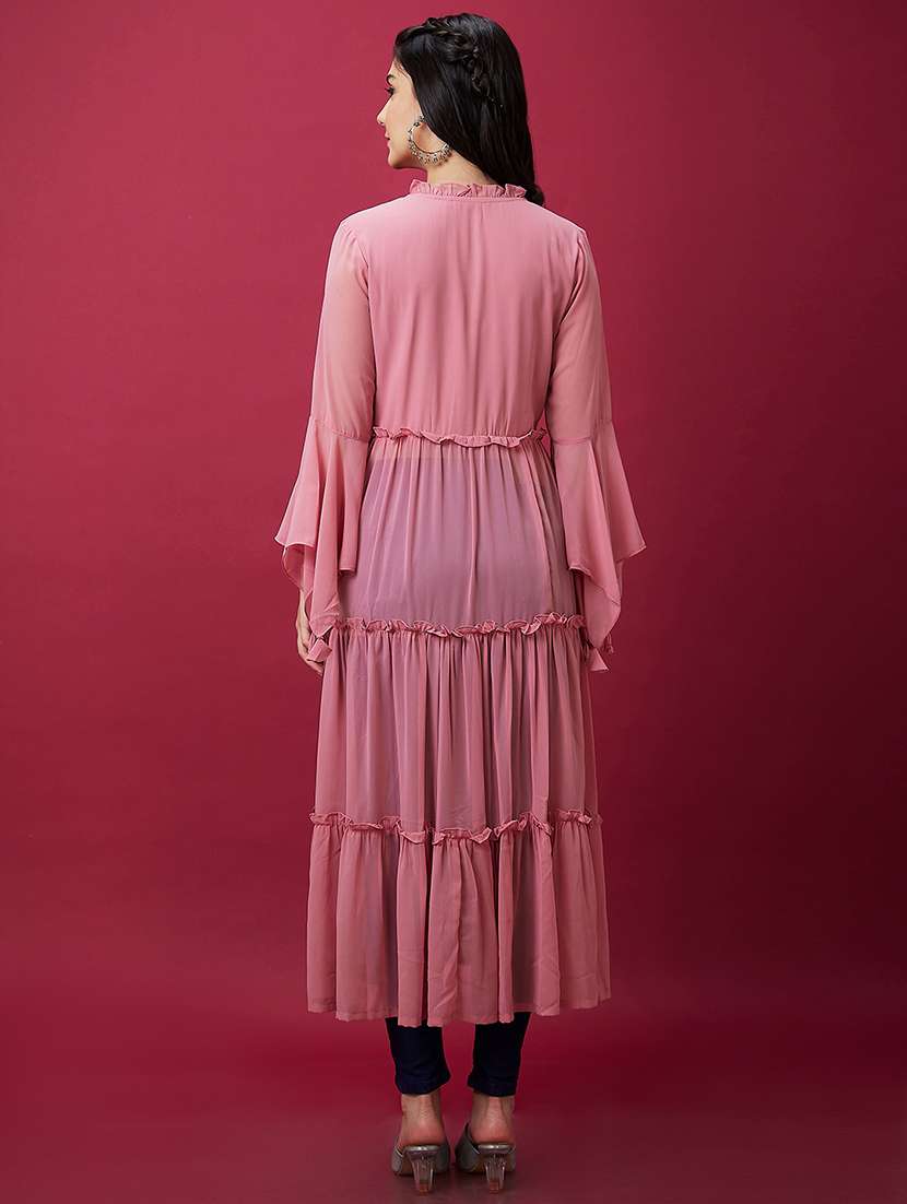 pink embroidered front slit kurta - 20534171 -  Standard Image - 2