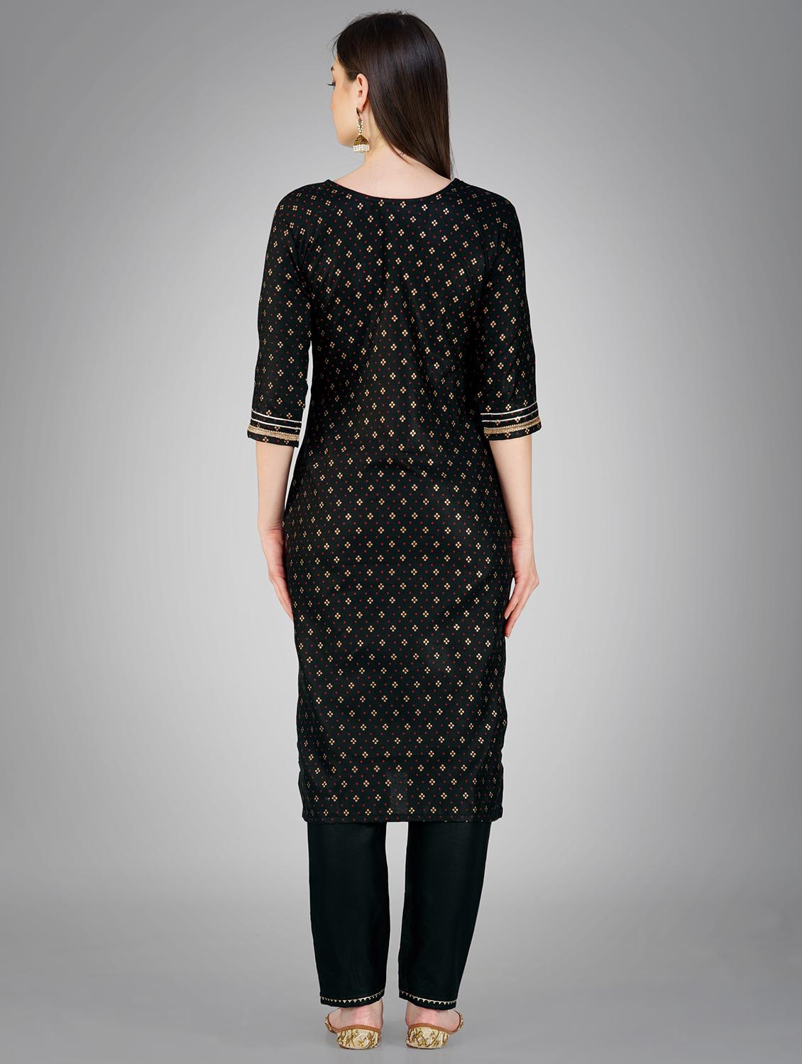 black cotton blend kurta pant set - 20534297 - Standard Image - 2