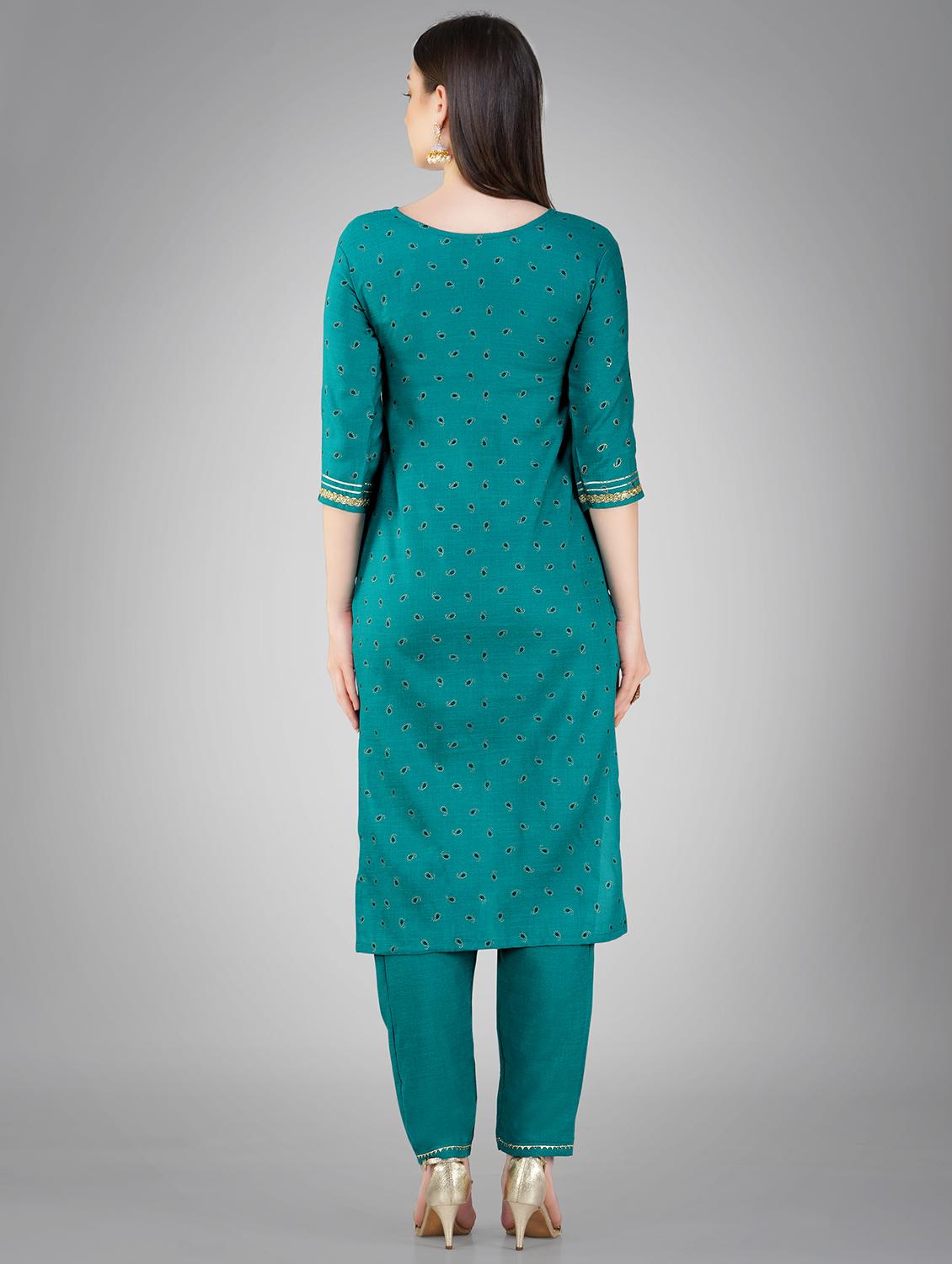 light blue cotton blend kurta pant set - 20534304 - Standard Image - 2