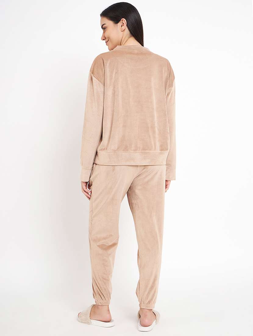 women long sleeved solid nightwear pyjama set - 20534307 -  Standard Image - 2