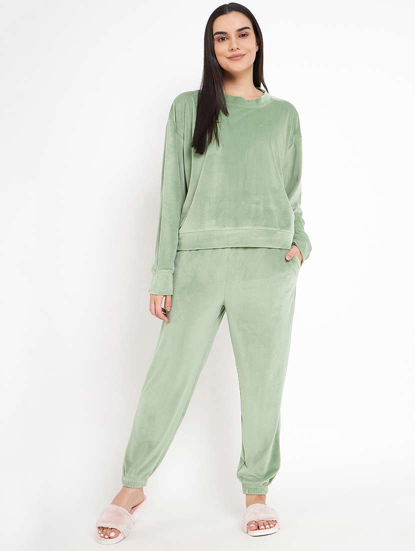 women long sleeved solid nightwear pyjama set