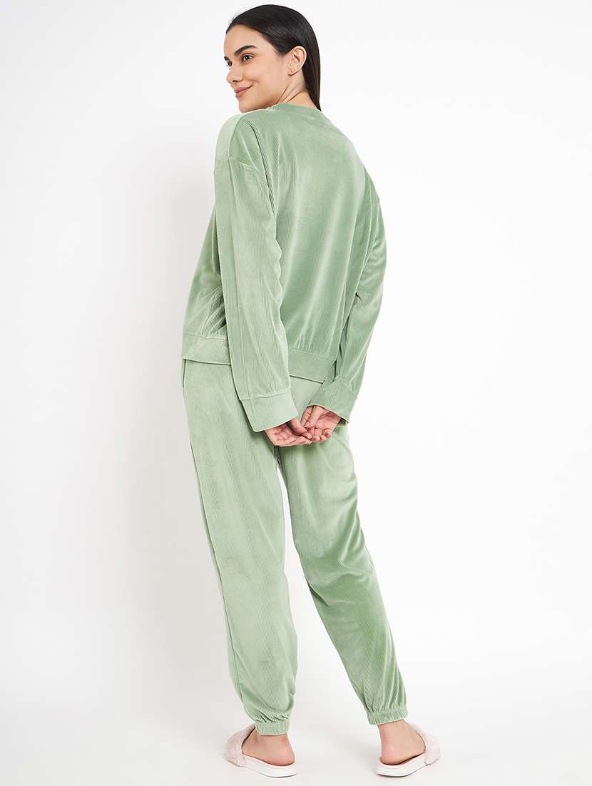 women long sleeved solid nightwear pyjama set - 20534309 -  Standard Image - 2