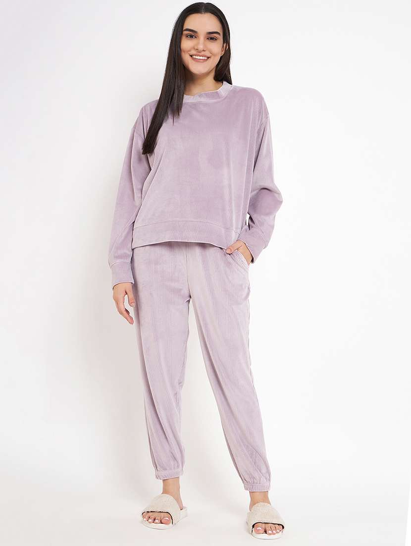 women long sleeved solid nightwear pyjama set