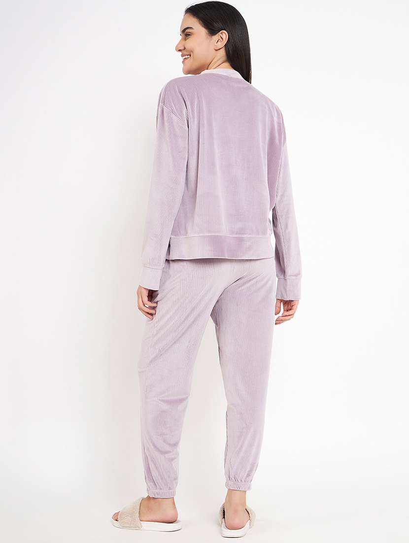 women long sleeved solid nightwear pyjama set - 20534313 -  Standard Image - 2