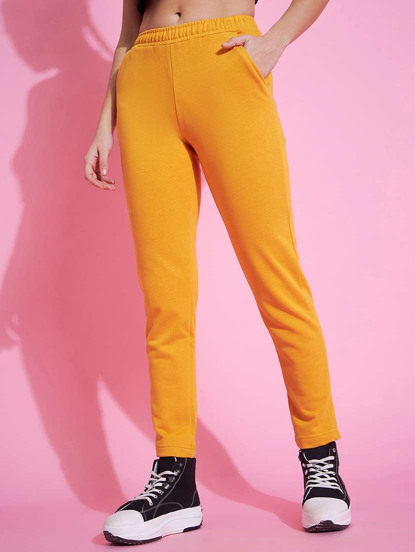 women mustard cotton track pant