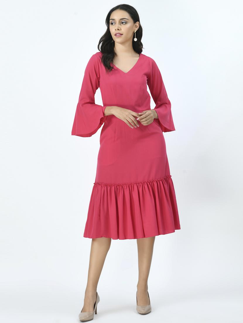 women solid bell sleeves ruffle dress - 20534378 -  Zoom Image - 0