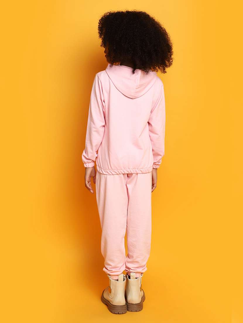 girls front typographic detailed hooded top & trouser set - 20534598 -  Standard Image - 2