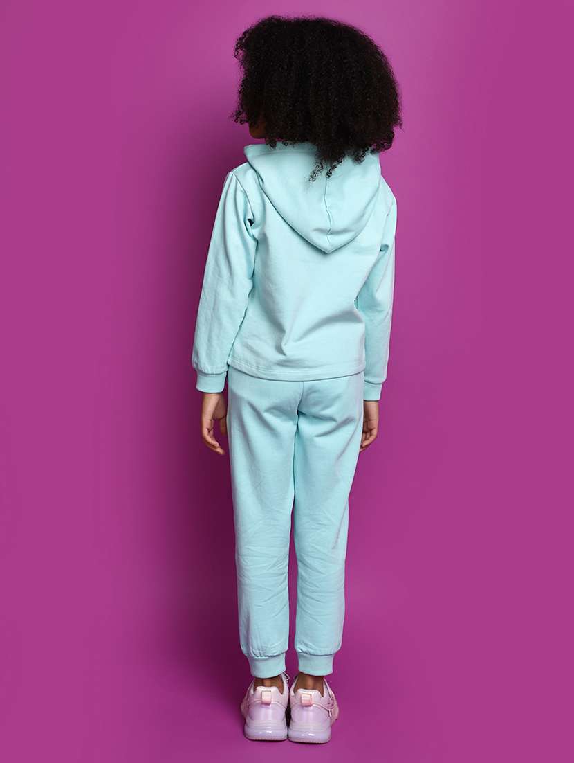 girls front typographic print hooded top & trouser set - 20534619 -  Standard Image - 2