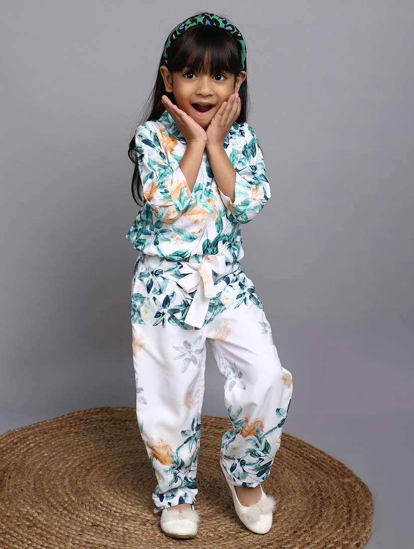 girls floral printed front knot top & pant set - 20534626 -  Standard Image - 2