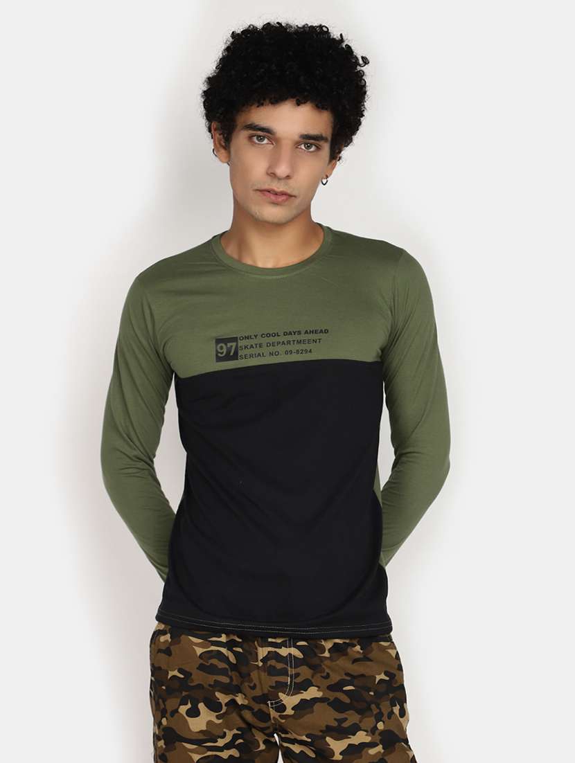 men olive & black color blocked t-shirt