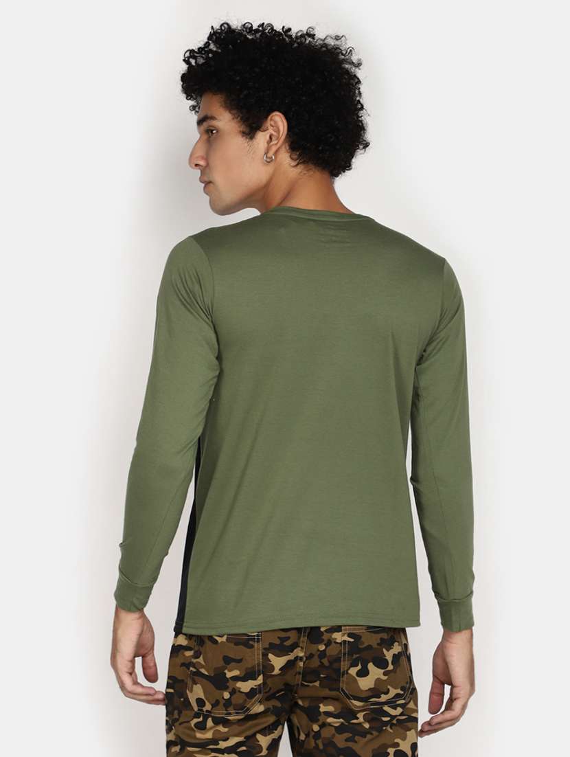 men olive & black color blocked t-shirt - 20534843 -  Standard Image - 2