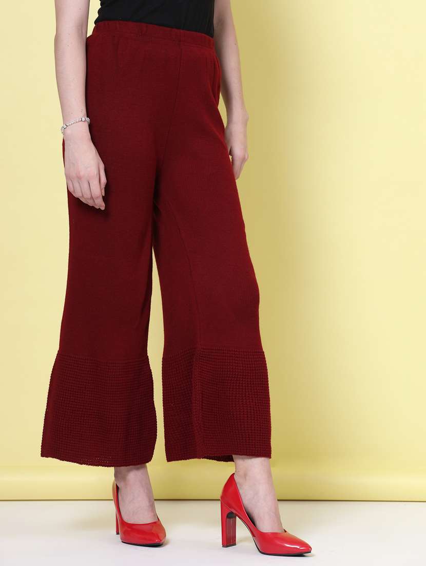 women maroon wool straight palazzo - 20535180 -  Standard Image - 2