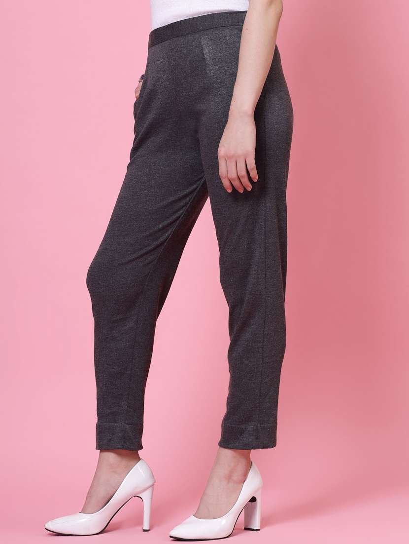 women grey solid woolen pant - 20535202 -  Standard Image - 2